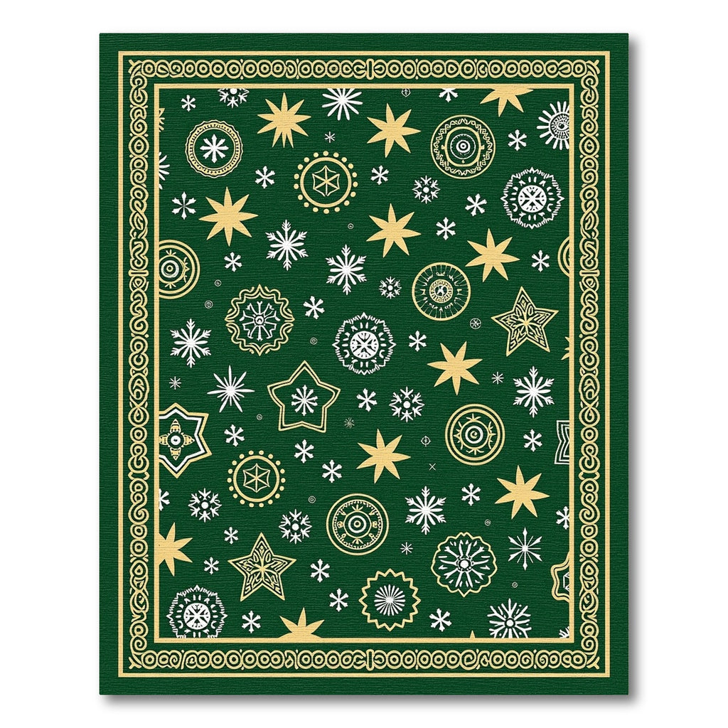Green Gold Star Snowflake Collage Rug