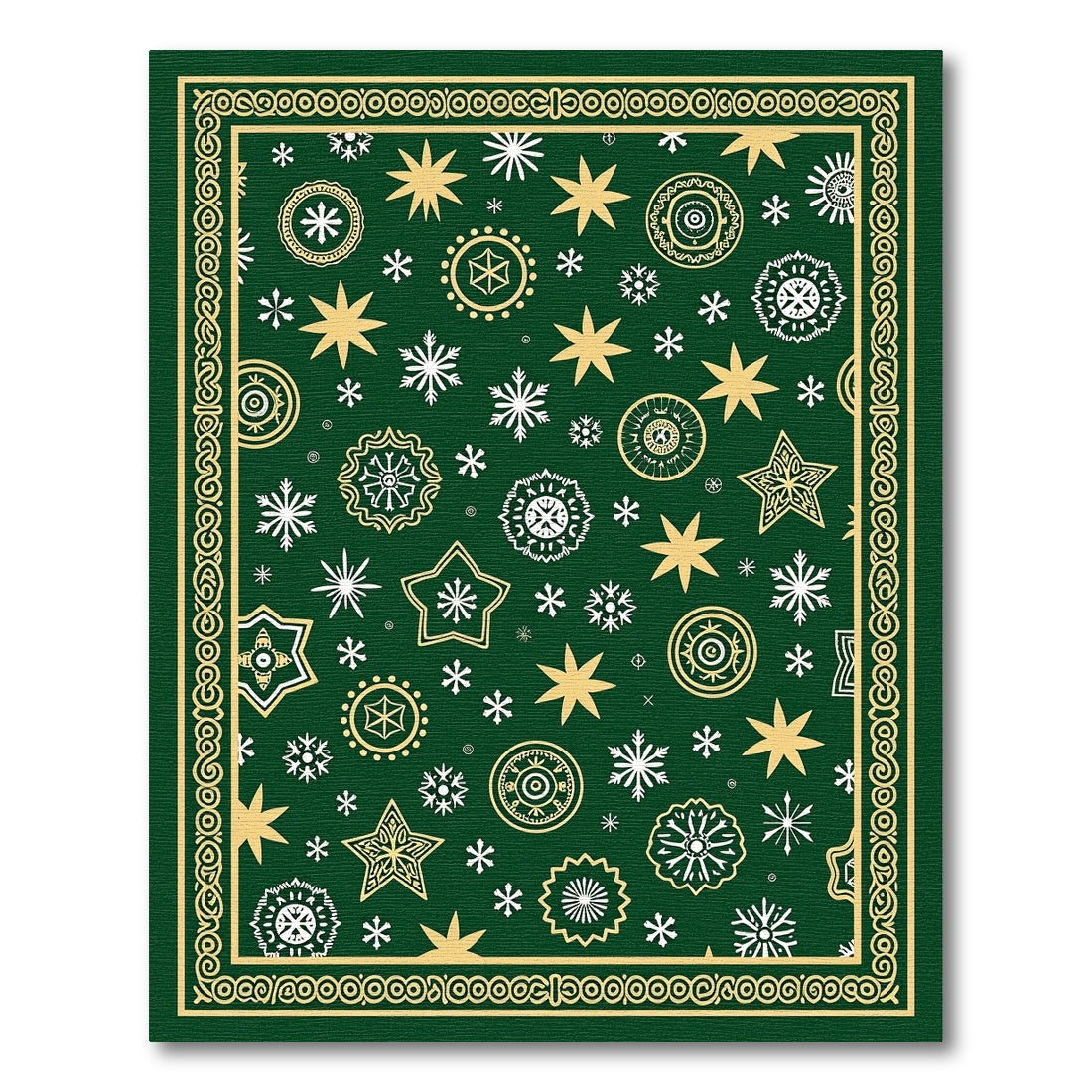 Green Gold Star Snowflake Collage Rug