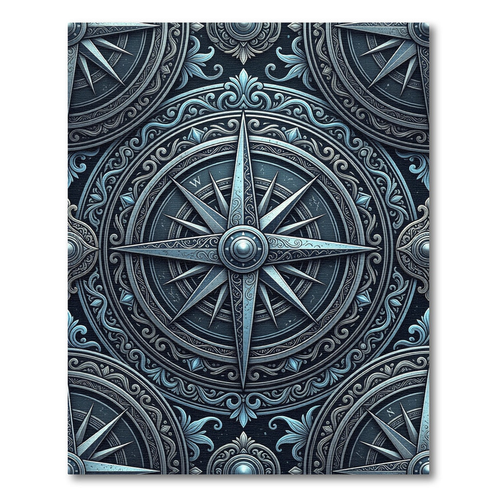 Ornate Blue Compass Rose Medallion Rug