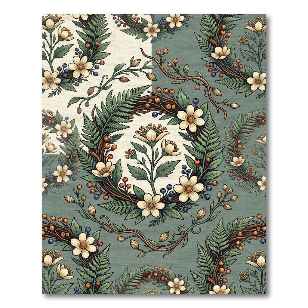 Sage Green Botanical Fern Wreath Rug