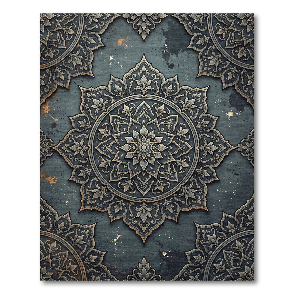 Intricate Teal Floral Medallion Rug