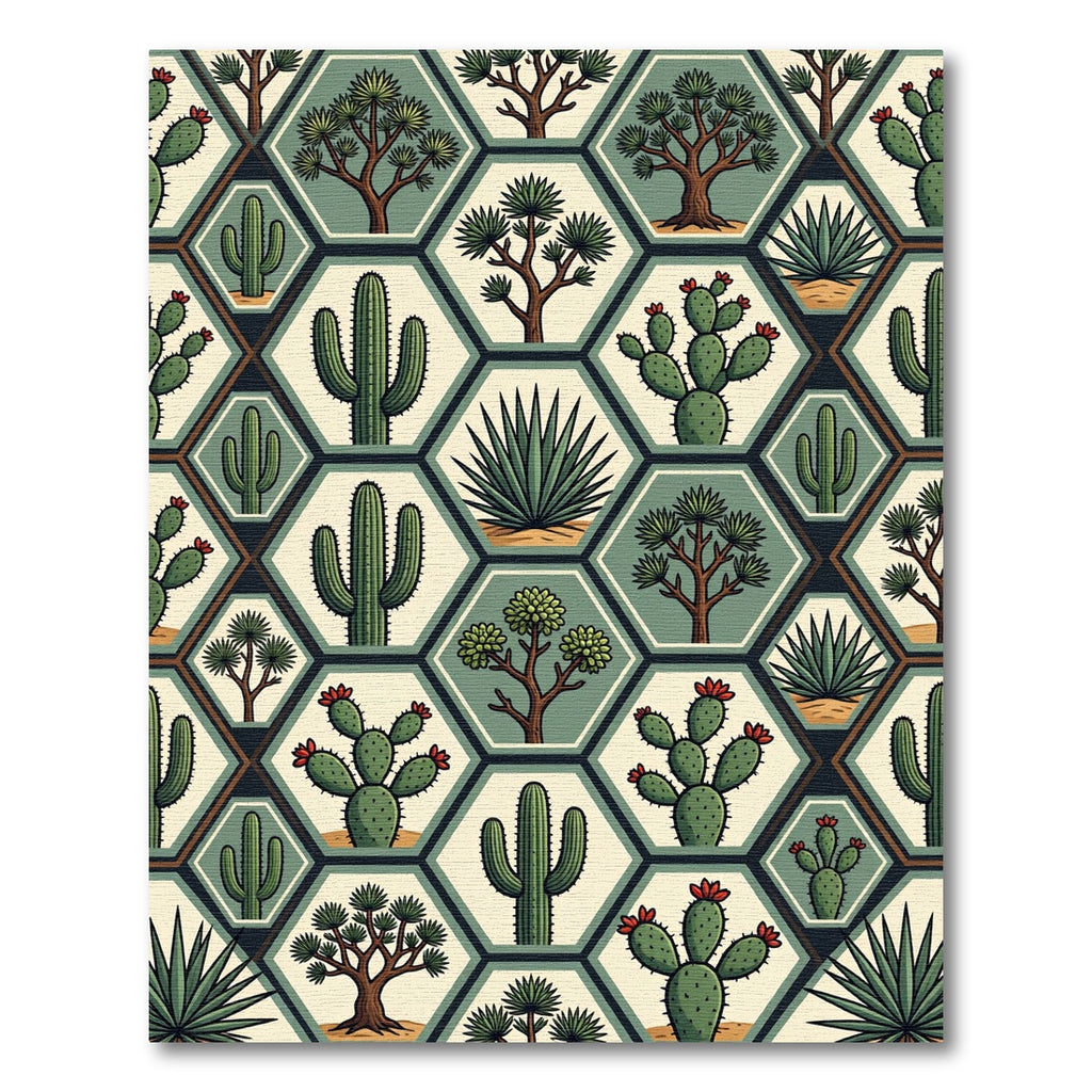 Sage Green Geometric Desert Cactus Tile Rug