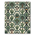 Sage Green Geometric Desert Cactus Tile Rug