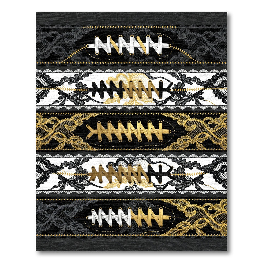 Lace Corset Black Gold Striped Art Rug