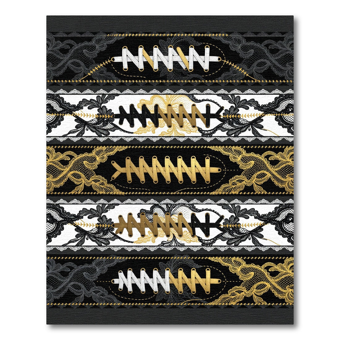 Lace Corset Black Gold Striped Art Rug