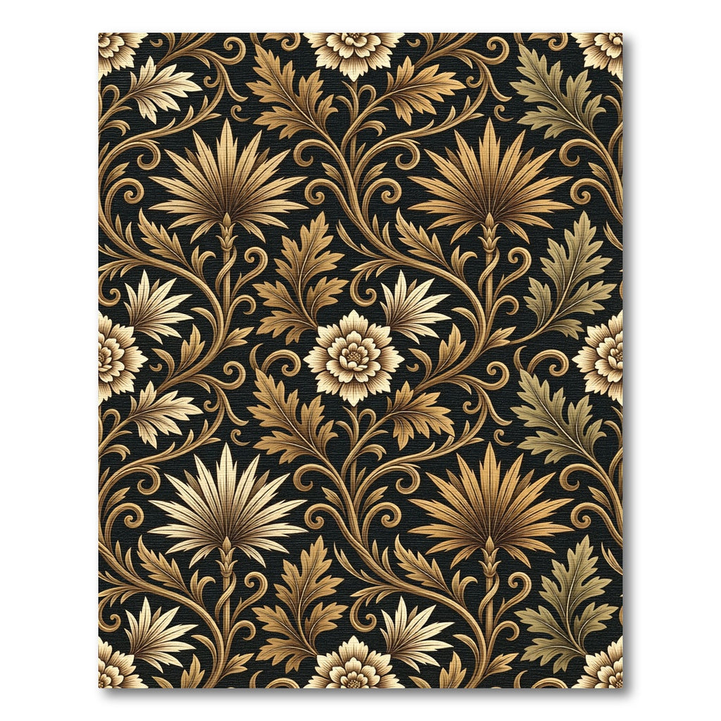 Ornate Black and Gold Floral Vines Rug