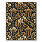 Ornate Black and Gold Floral Vines Rug