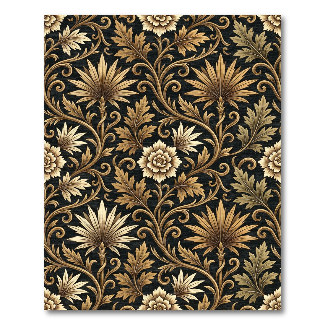 Ornate Black and Gold Floral Vines Rug
