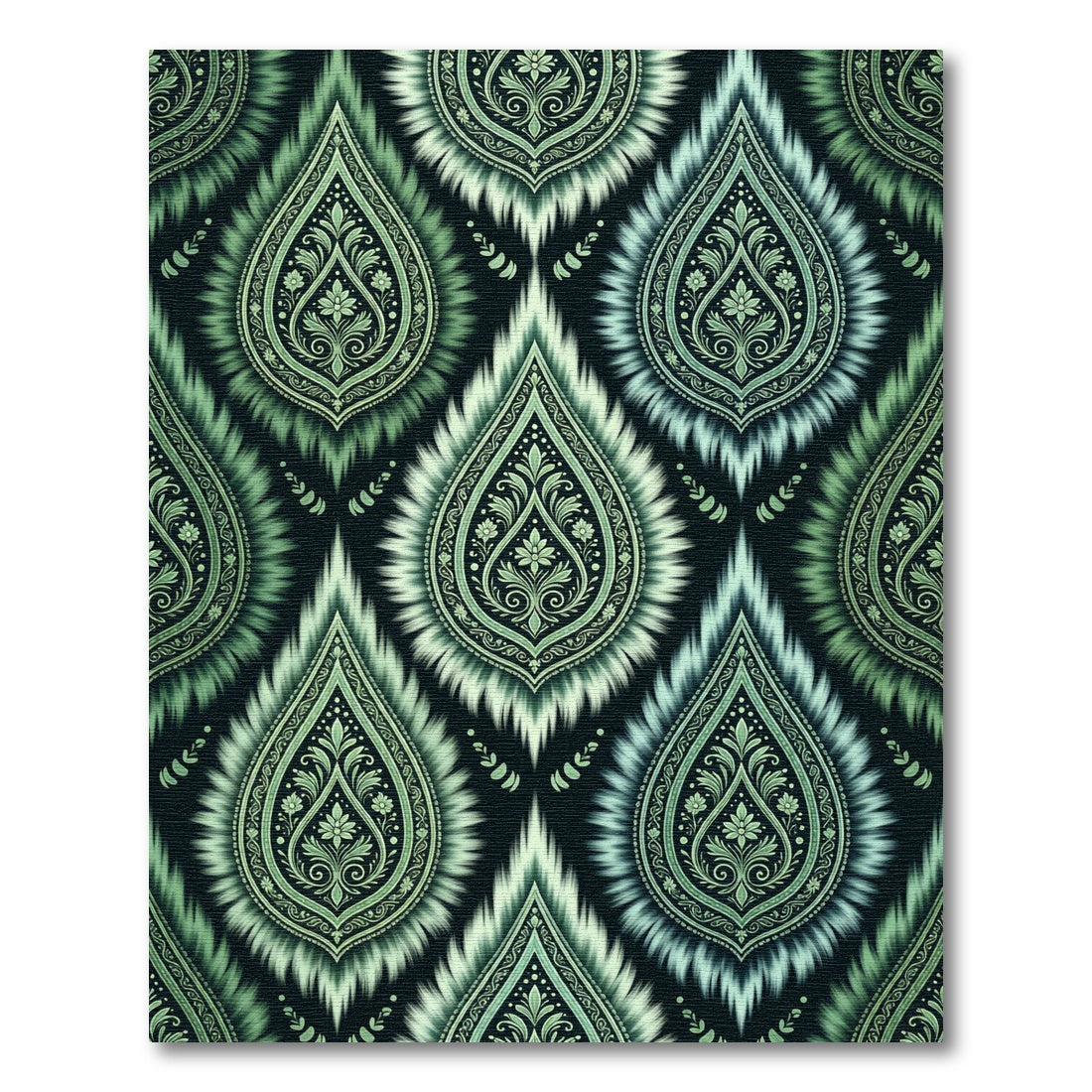 Emerald Green Vintage Ikat Floral Rug