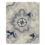 Minimalist Navy Compass Mountain Topographic Rug