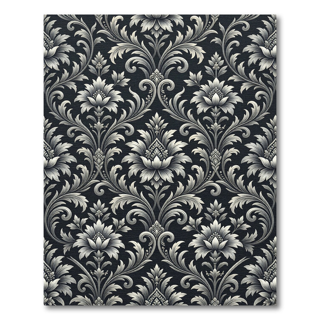 Elegant Black Floral Scroll Work Rug