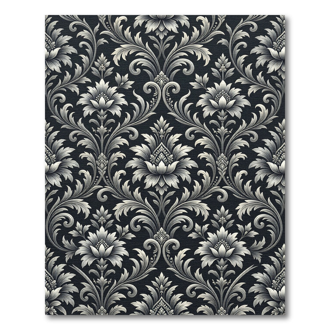 Elegant Black Floral Scroll Work Rug