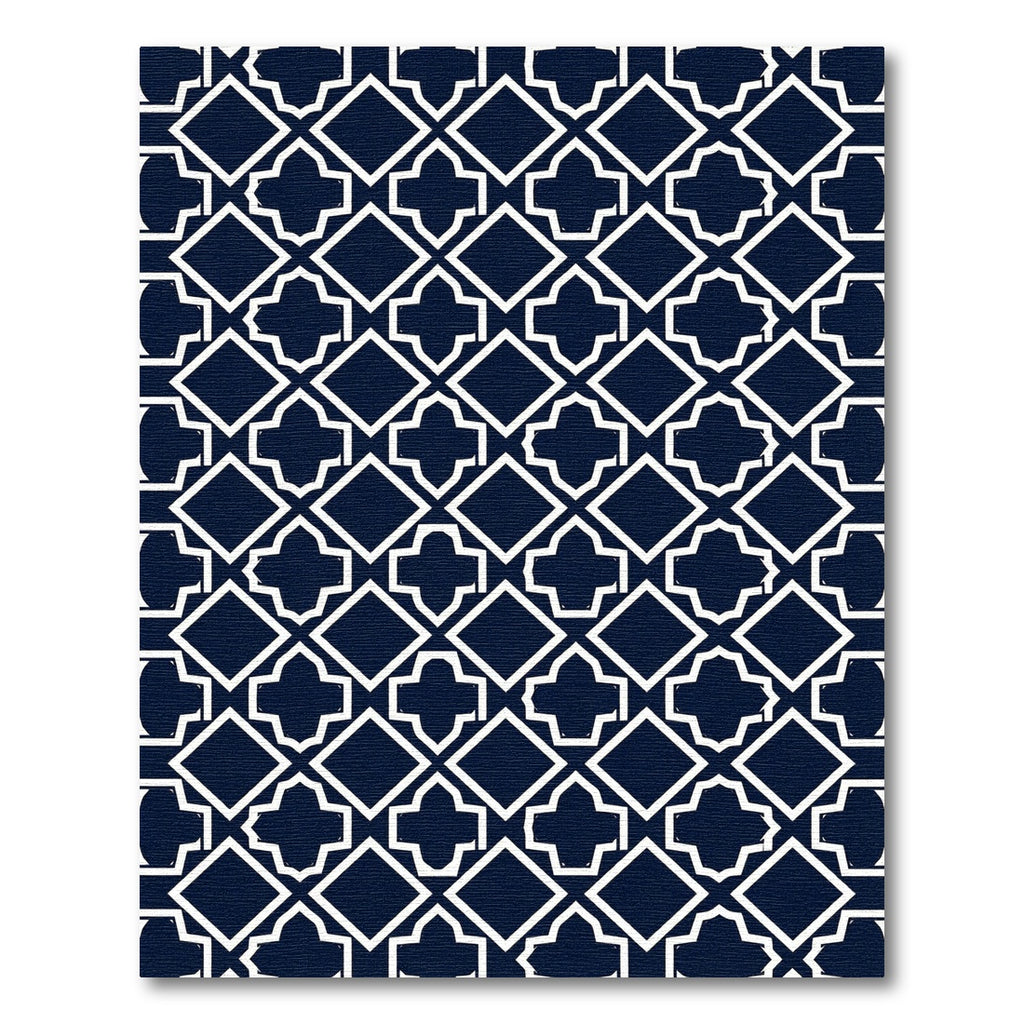 Navy White Geometric Diamond Tile Rug
