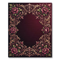 Ornate Crimson Rose Scrollwork Border Rug