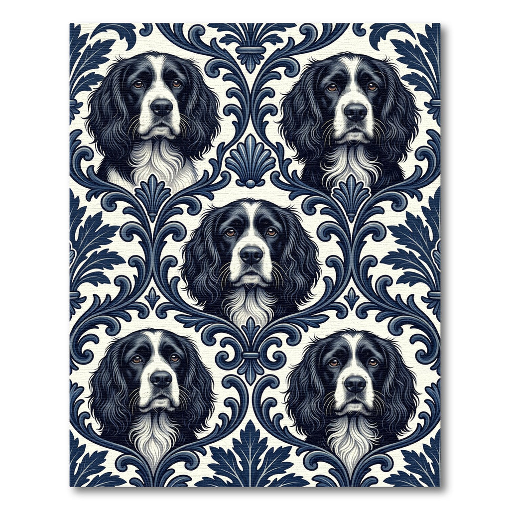 Navy Spaniel Damask Victorian Scroll Rug
