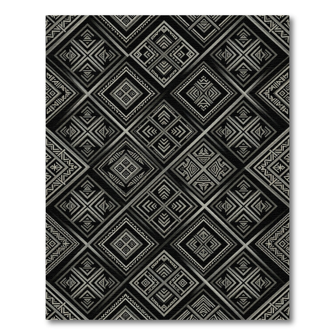 Monochrome Geometric Diamond Tribal Rug