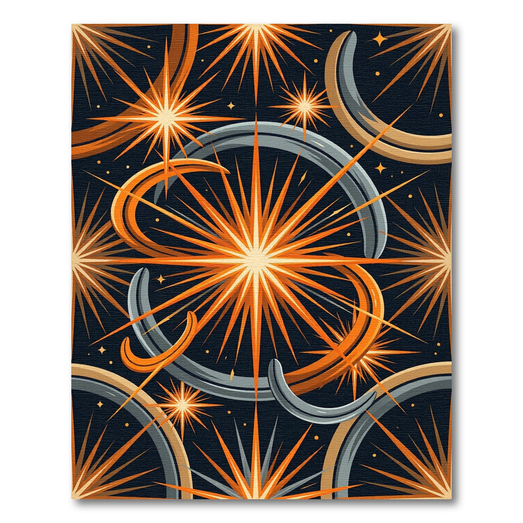Cosmic Orange Starry Celestial Swirl Rug