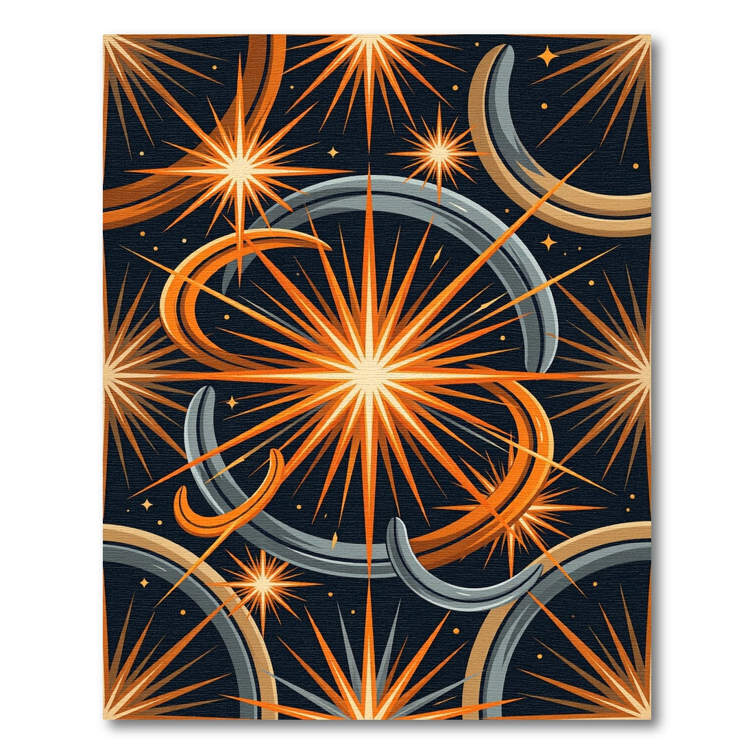 Cosmic Orange Starry Celestial Swirl Rug