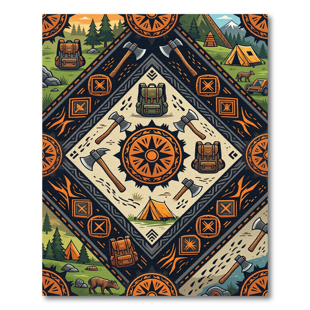 Geometric Orange Adventure Compass Diamond Rug