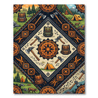 Geometric Orange Adventure Compass Diamond Rug