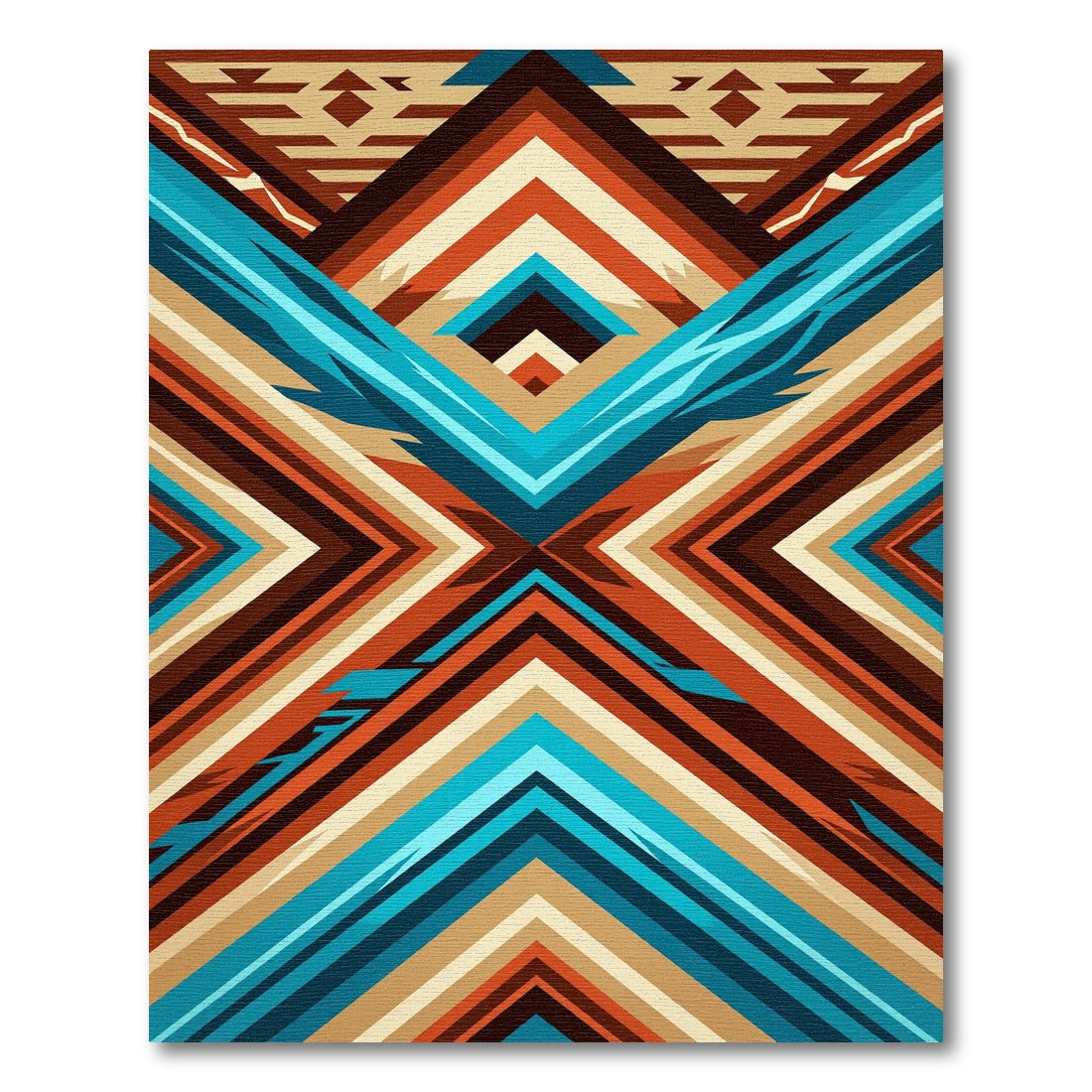 Geometric Teal and Terracotta Chevron Rug