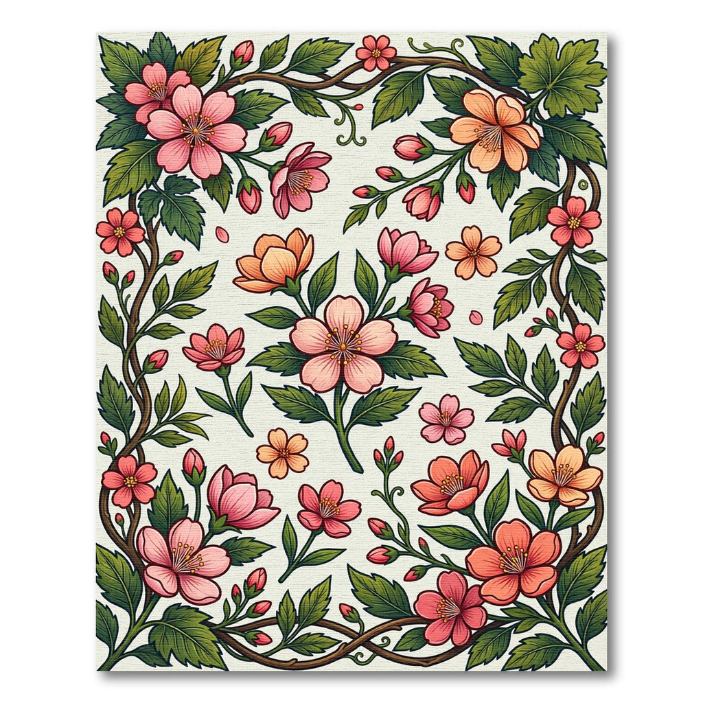 Pink Coral Blossom Vine Garland Rug