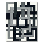 Contemporary Monochrome Interlocking Geometric Square Rug