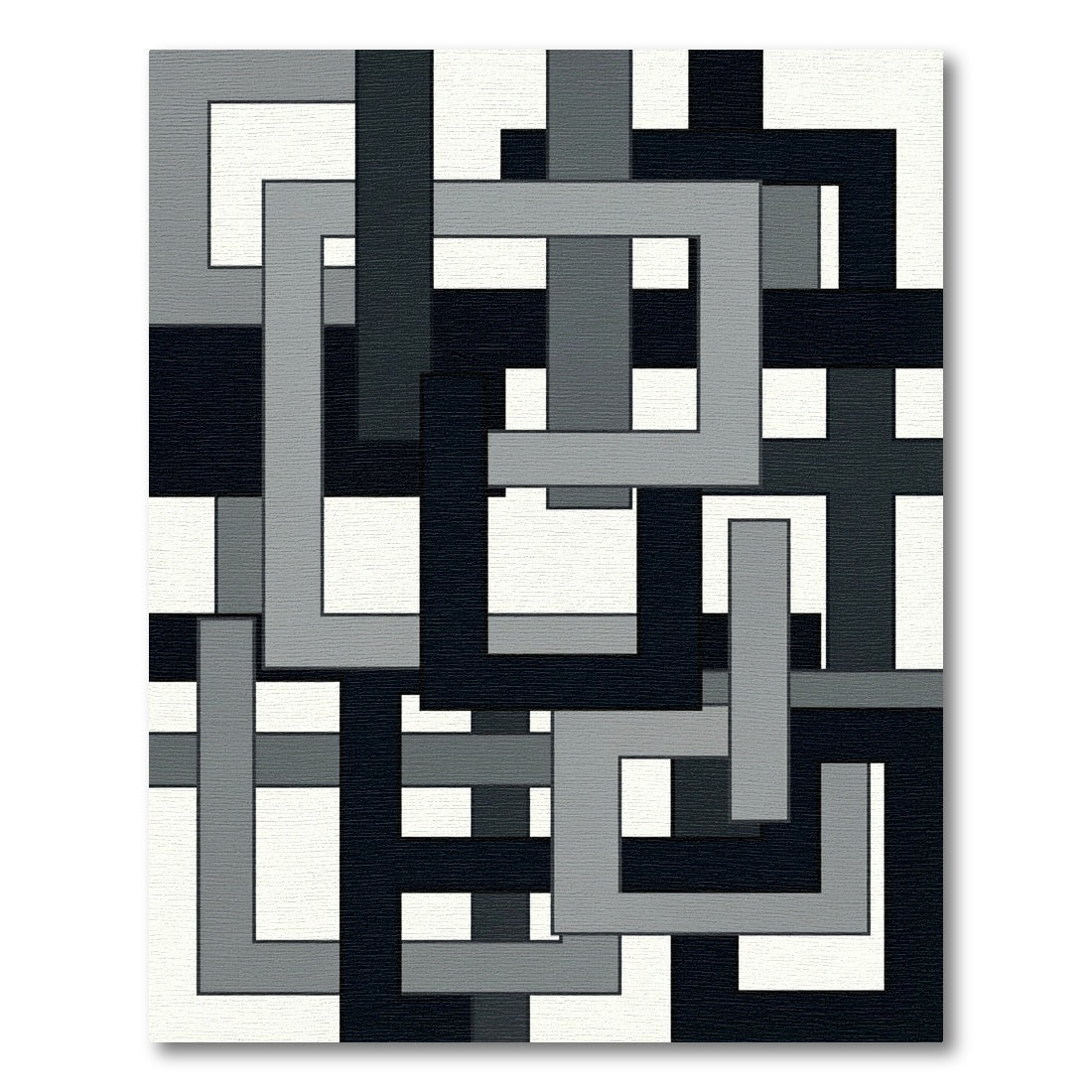 Contemporary Monochrome Interlocking Geometric Square Rug