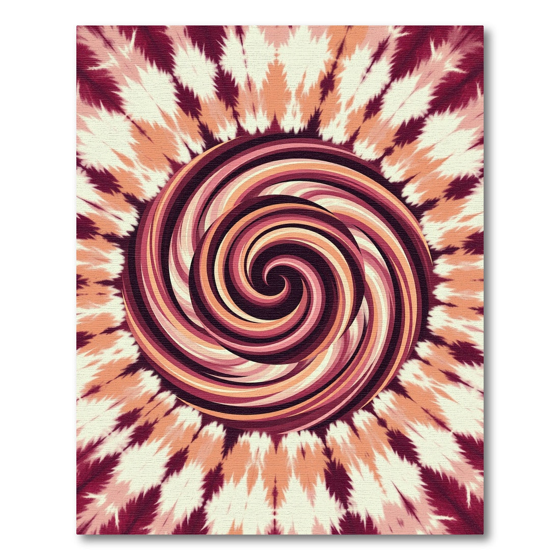 Swirling Burgundy Orange Abstract Spiral Rug