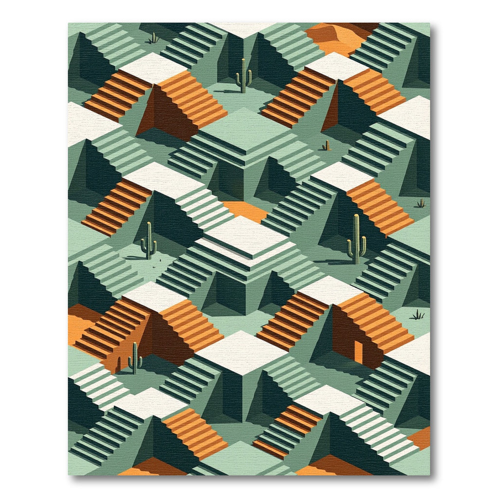 Desert Geometric Staircase Illusion Rug