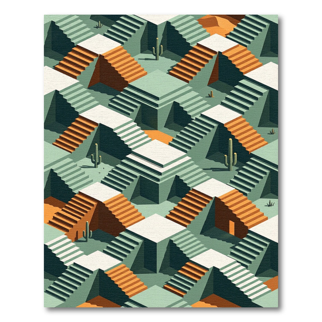 Desert Geometric Staircase Illusion Rug
