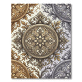 Ornate Gold and Silver Damask Medallion Rug