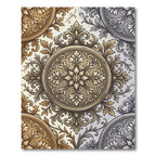 Ornate Gold and Silver Damask Medallion Rug
