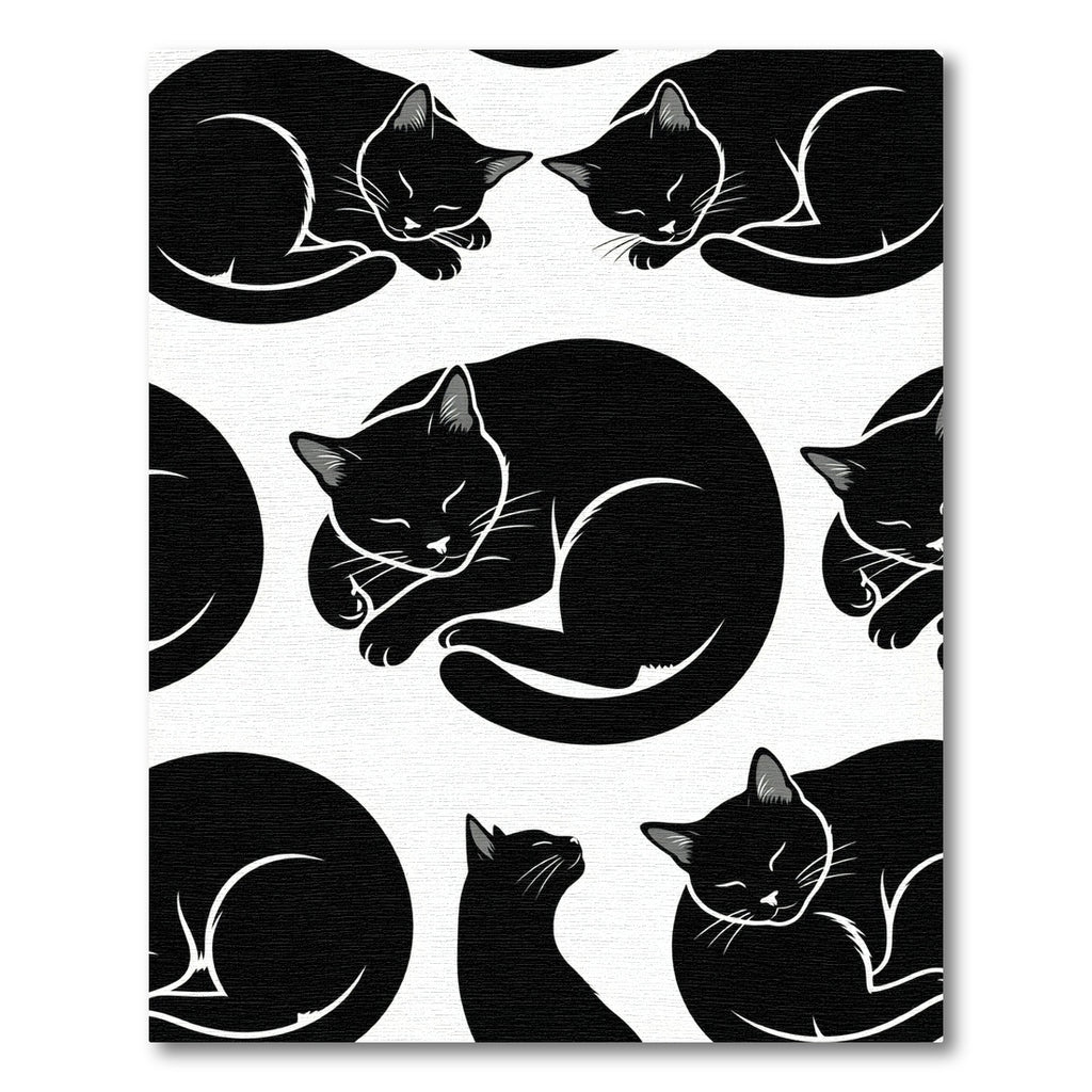 Black Sleeping Cats Repeating Pattern Rug
