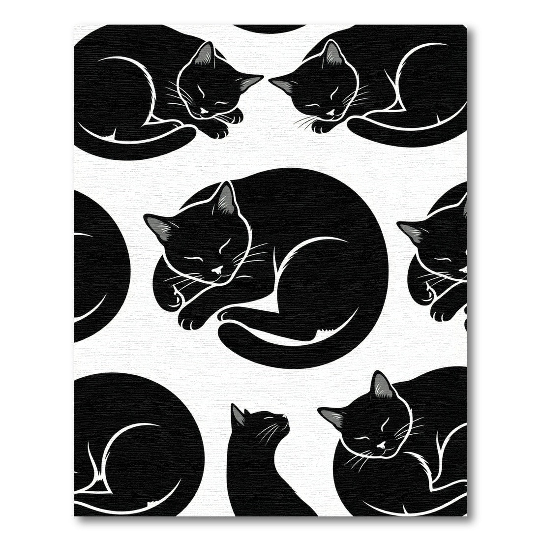 Black Sleeping Cats Repeating Pattern Rug