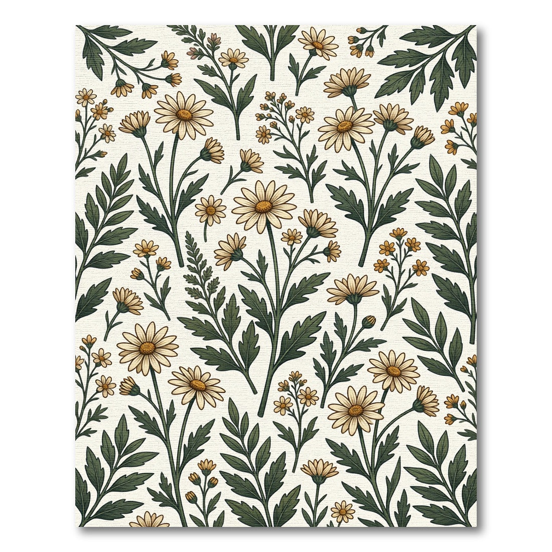 Cream Floral Daisy Botanical Meadow Rug
