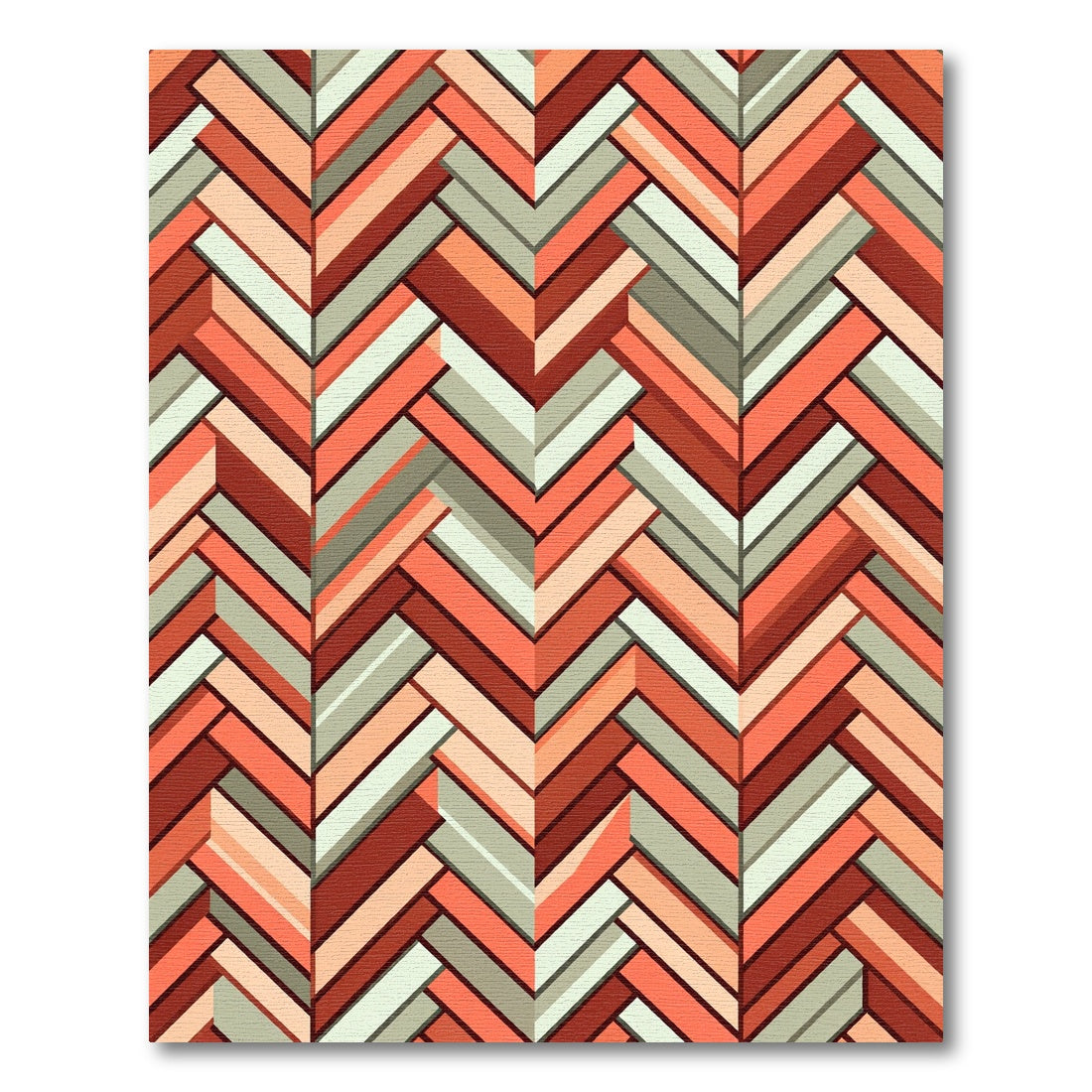 Terracotta Sage Herringbone Geometric Abstract Rug