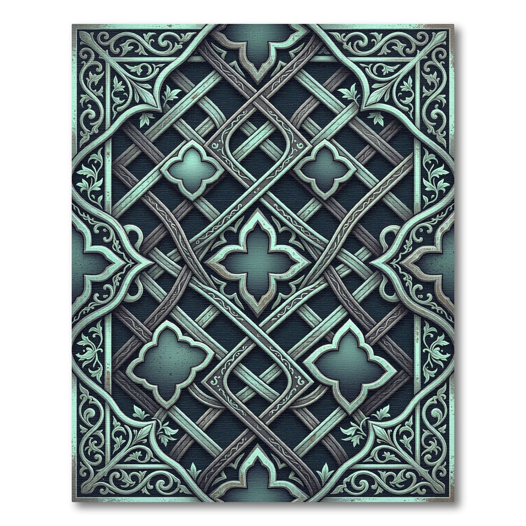 Ornate Teal Interlocking Filigree Rug
