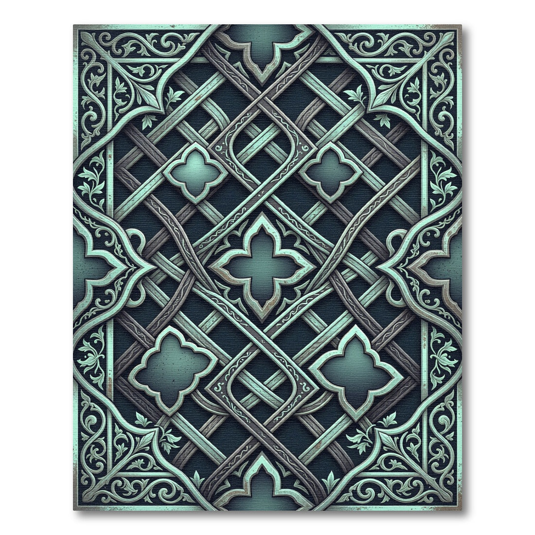 Ornate Teal Interlocking Filigree Rug