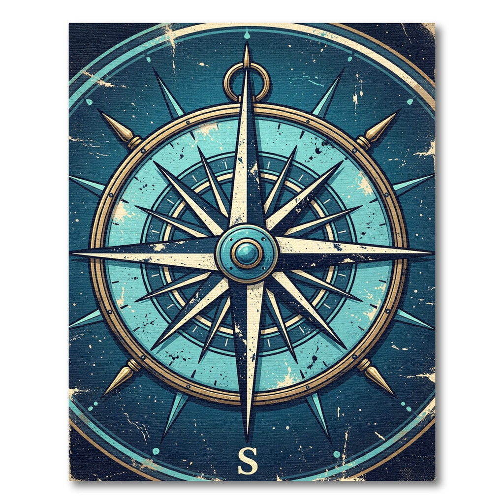 Nautical Blue Compass Starburst Rug