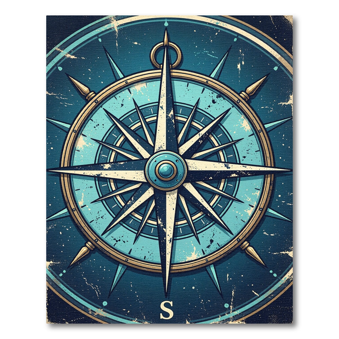 Nautical Blue Compass Starburst Rug
