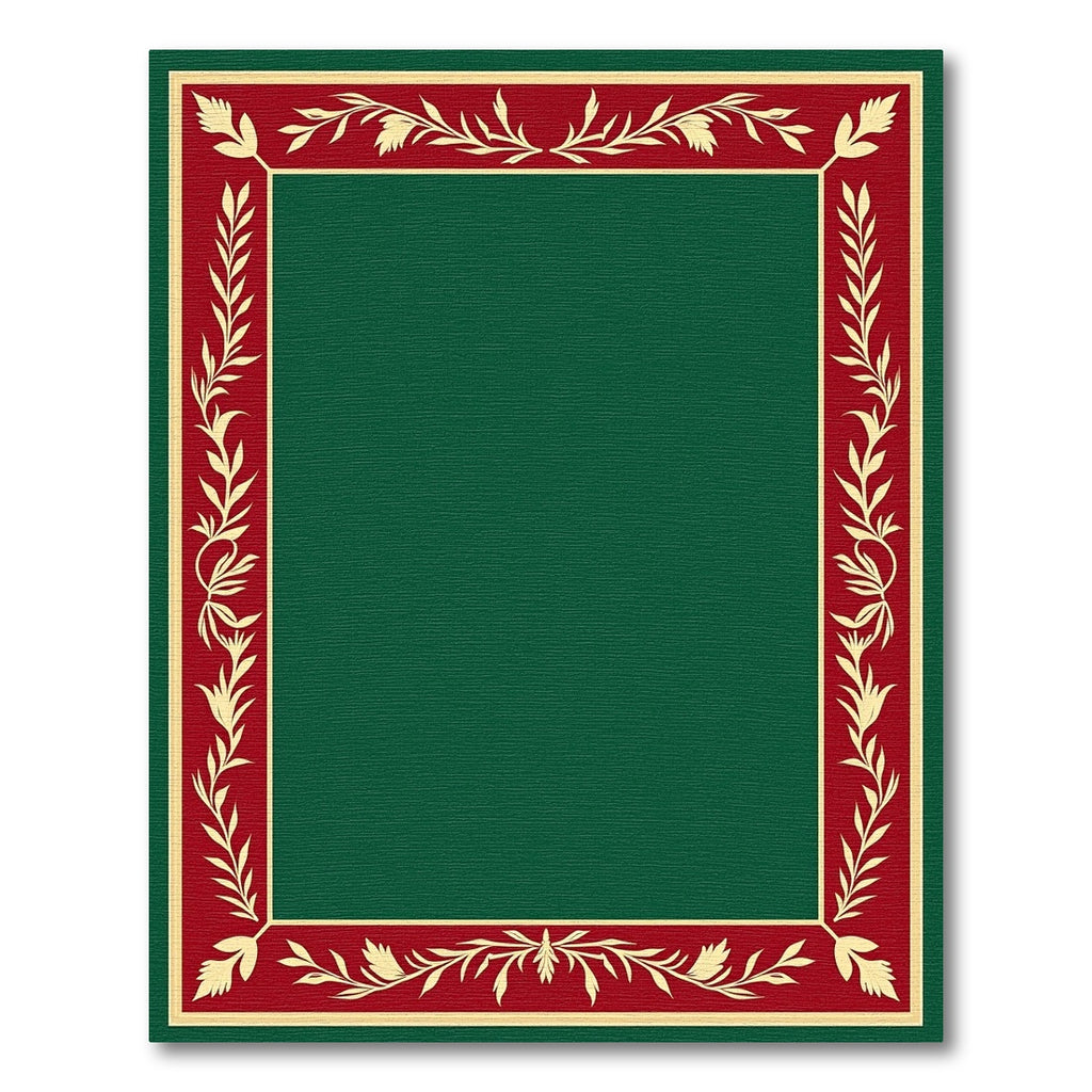 Crimson Gold Leaf Botanical Border Rug