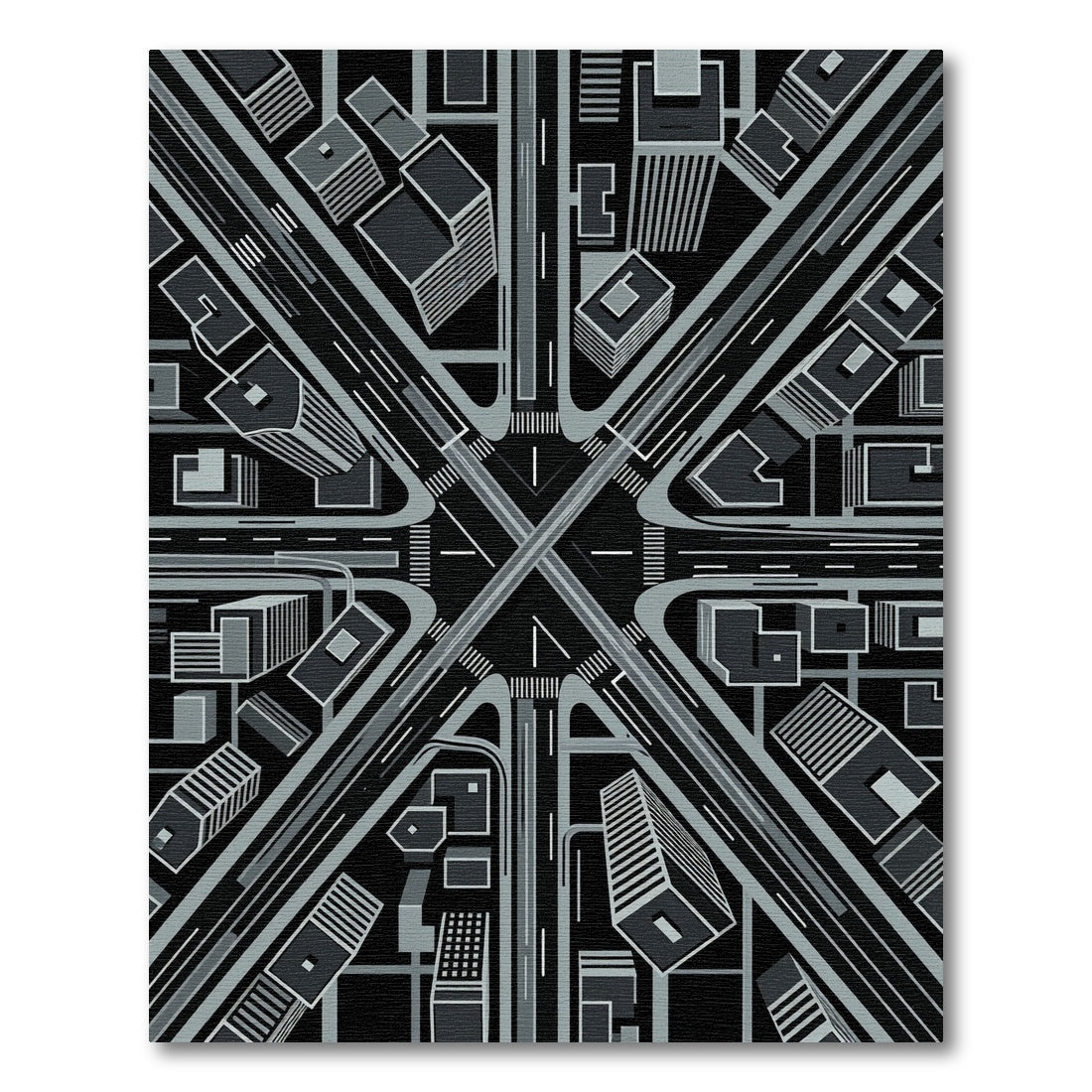 Monochrome Abstract Cityscape Intersection Rug