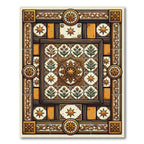 Ornate Golden Floral Medallion Tile Rug