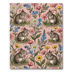 Whimsical Blush Pink Mouse Floral Meadow Rug
