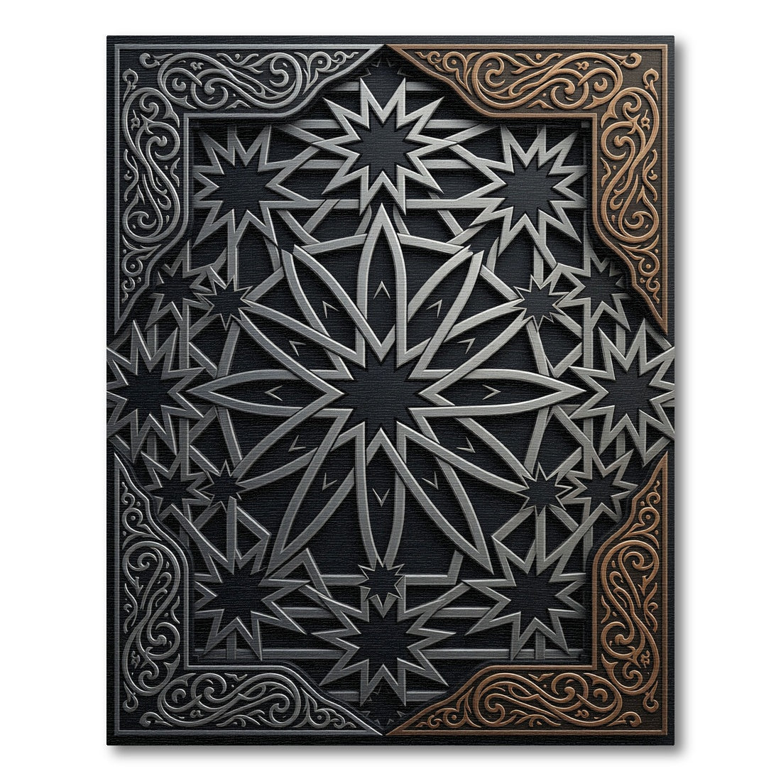 Silver Bronze Geometric Starburst Harmony Rug