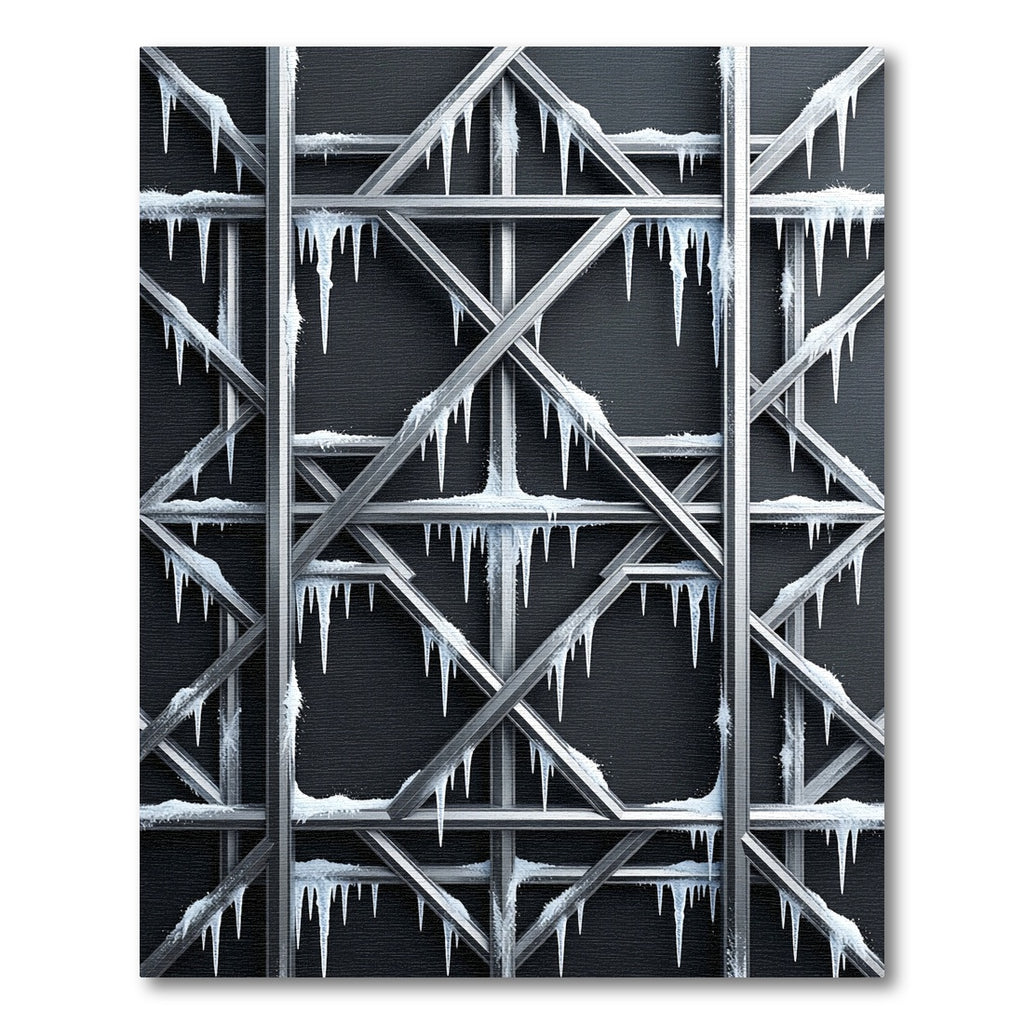 Metallic Ice Silver Geometric Grid Rug
