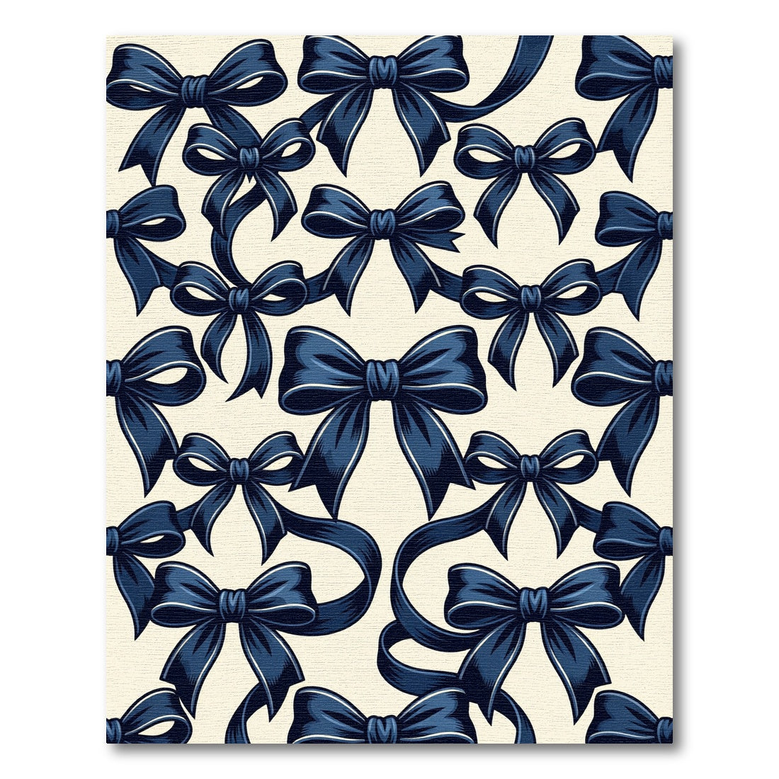 Elegant Navy Bow Ribbon Repeating Illustration Rug