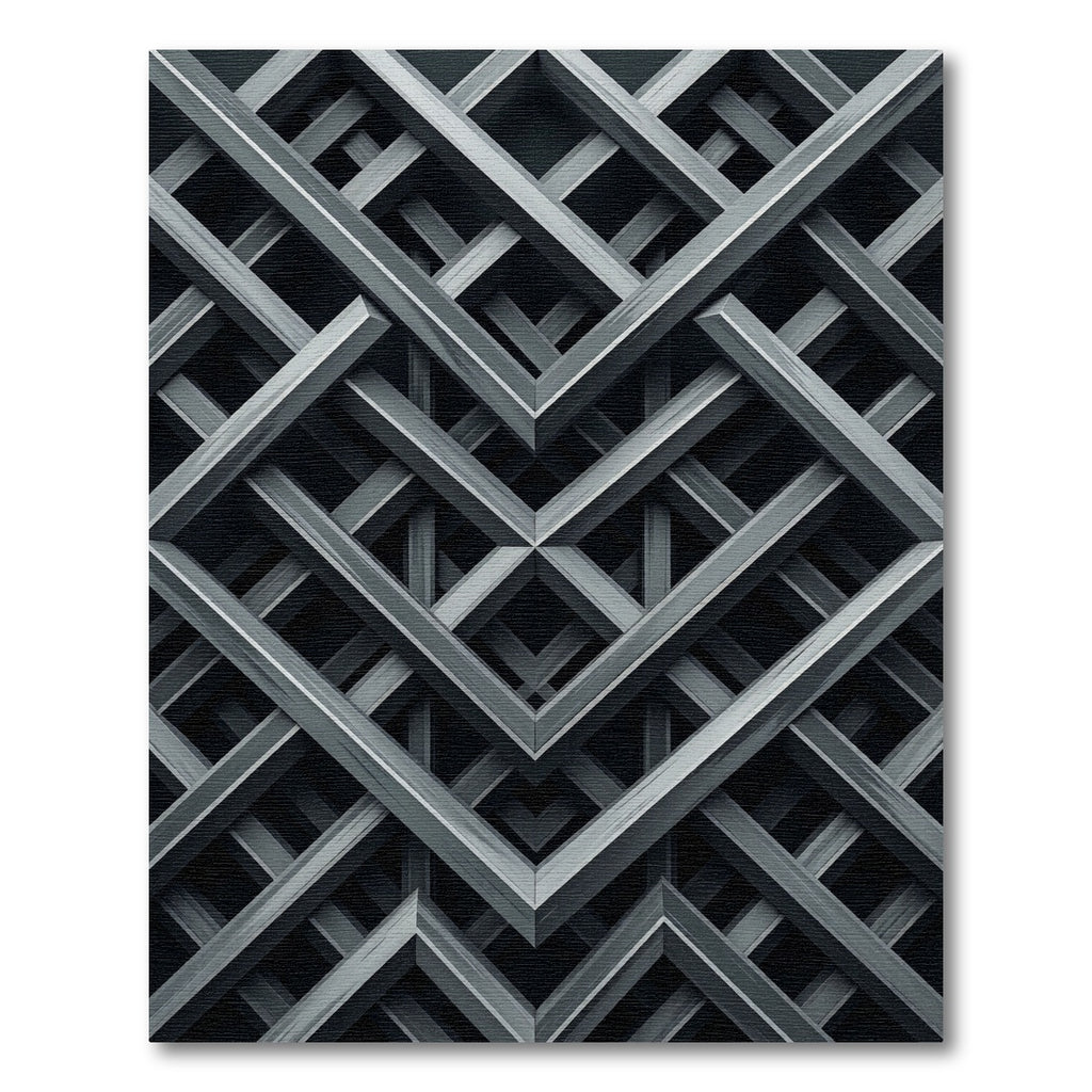 Monochrome Geometric Metallic Intersecting Lattice Rug