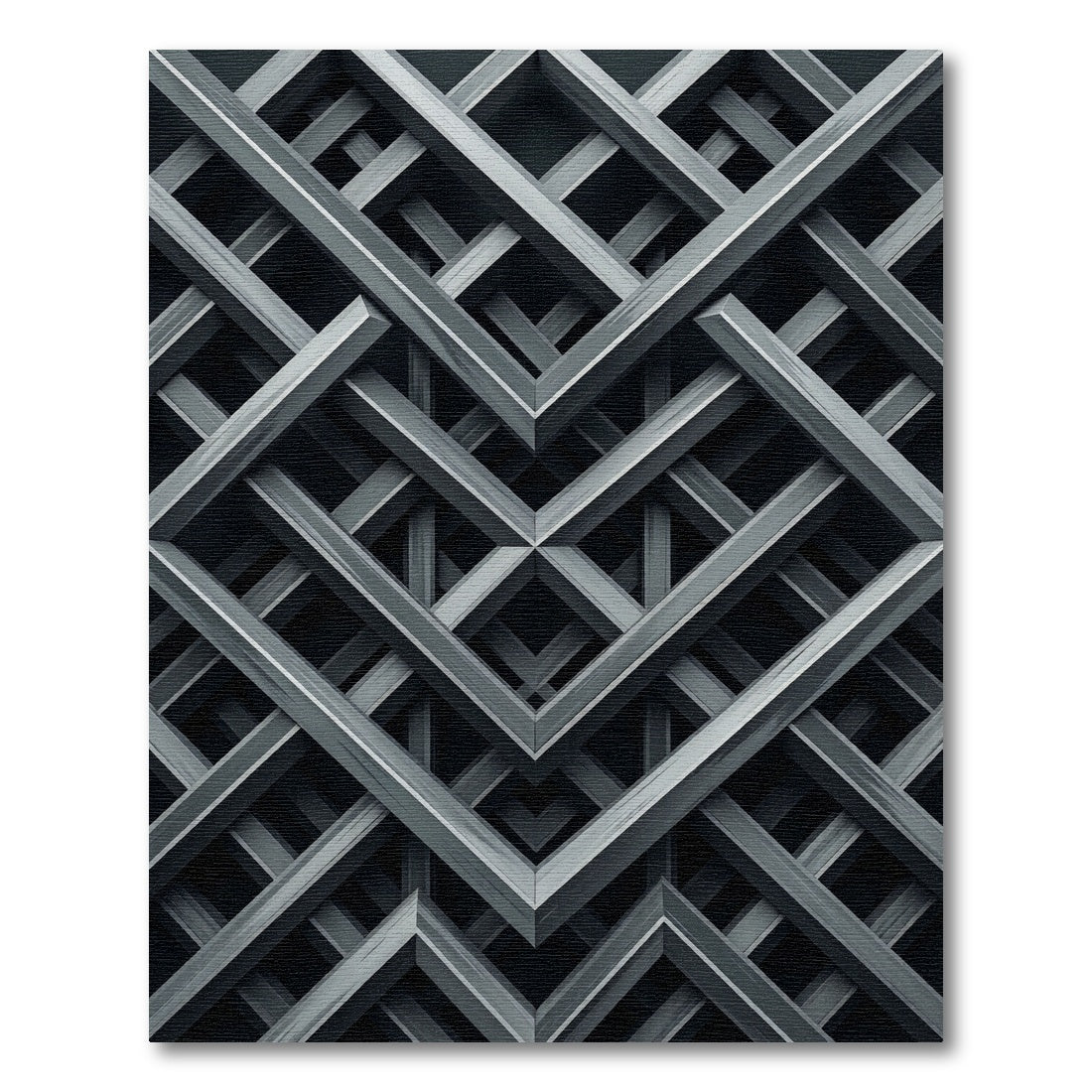 Monochrome Geometric Metallic Intersecting Lattice Rug